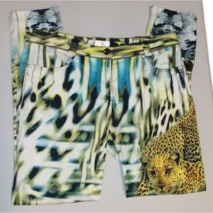 Laicarfore beautiful blue and green cheetah pants